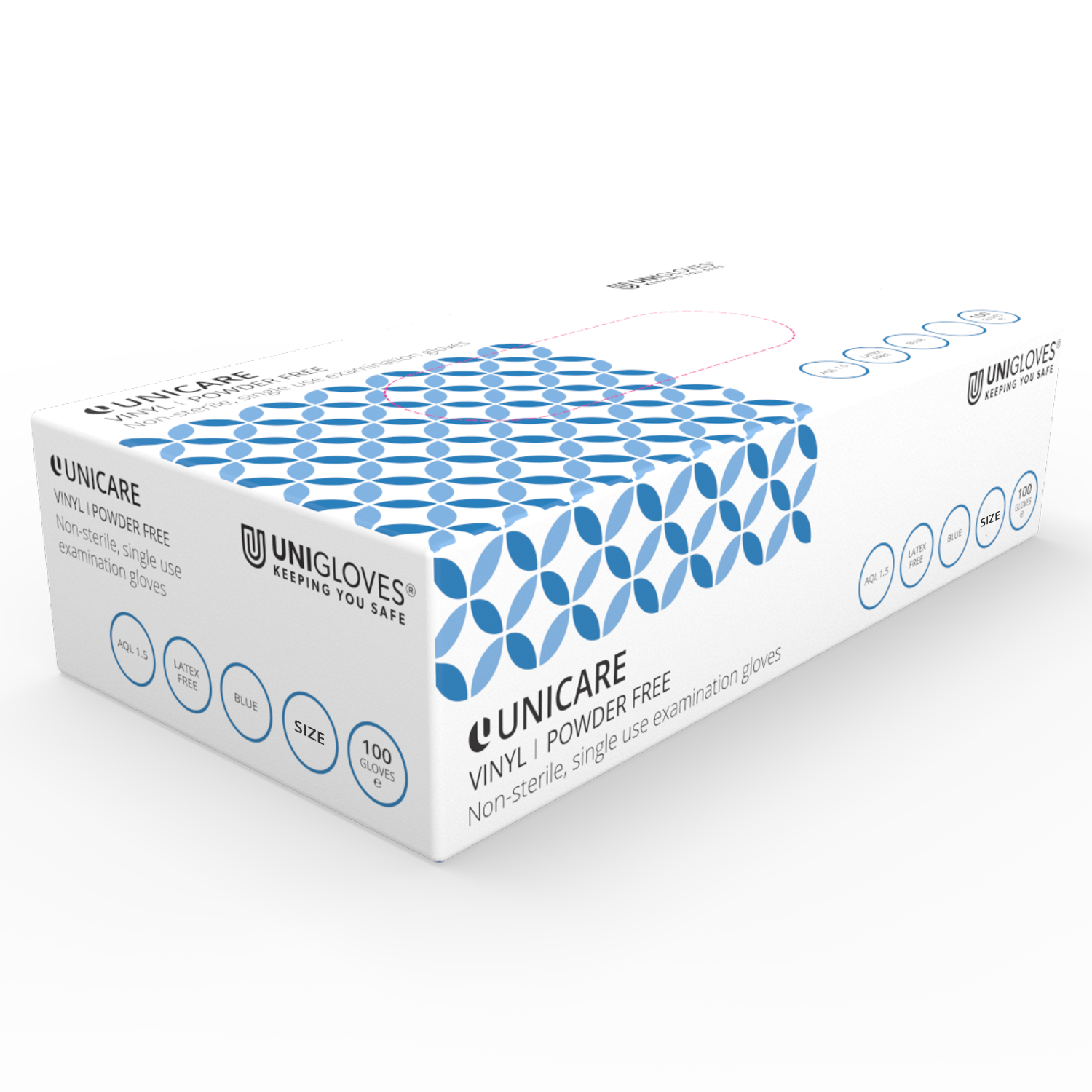 Unicare Blue Vinyl EN455 Untersuchungshandschuhe, 100er-Box